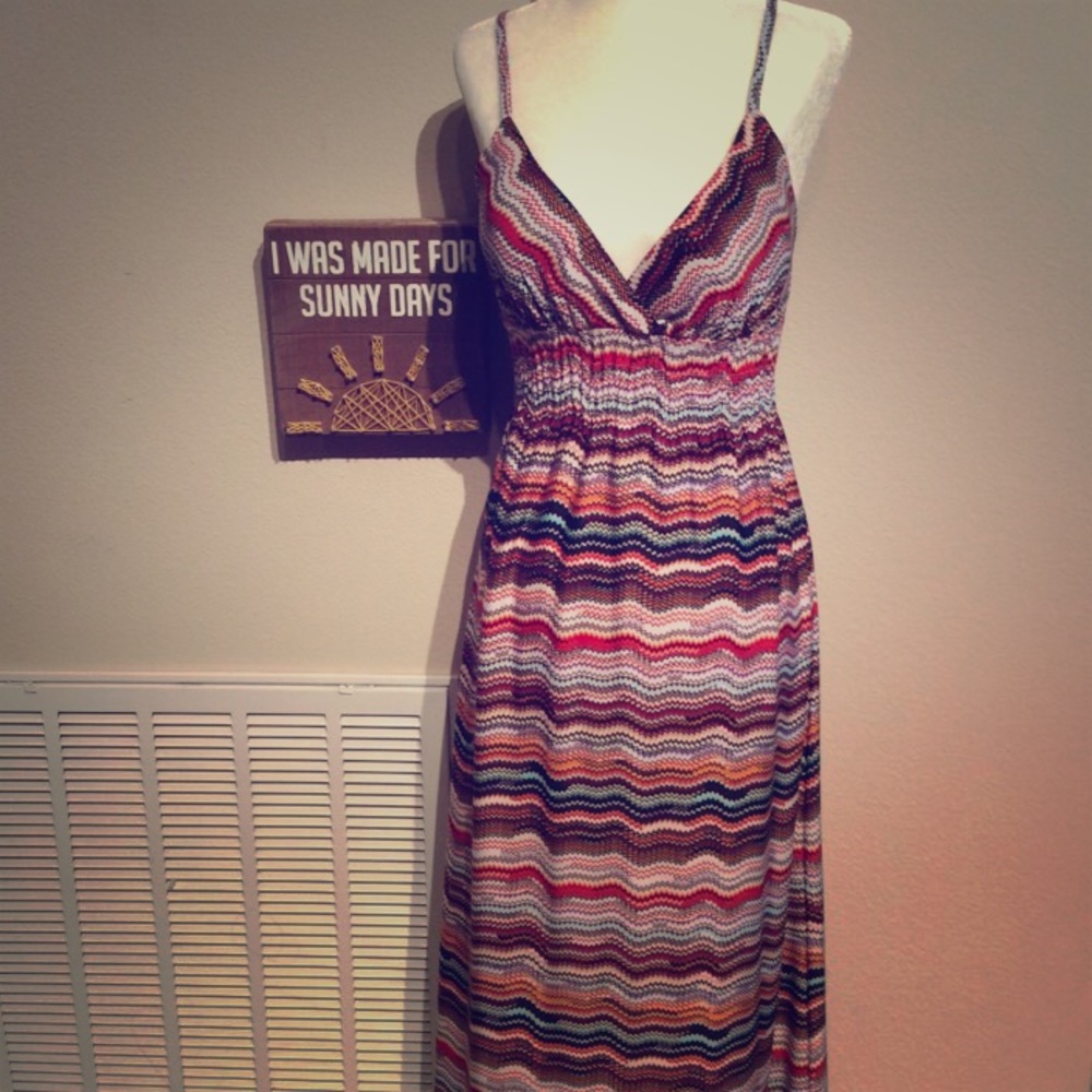 Colorful Low Cut Spaghetti Strap Maxi Dress